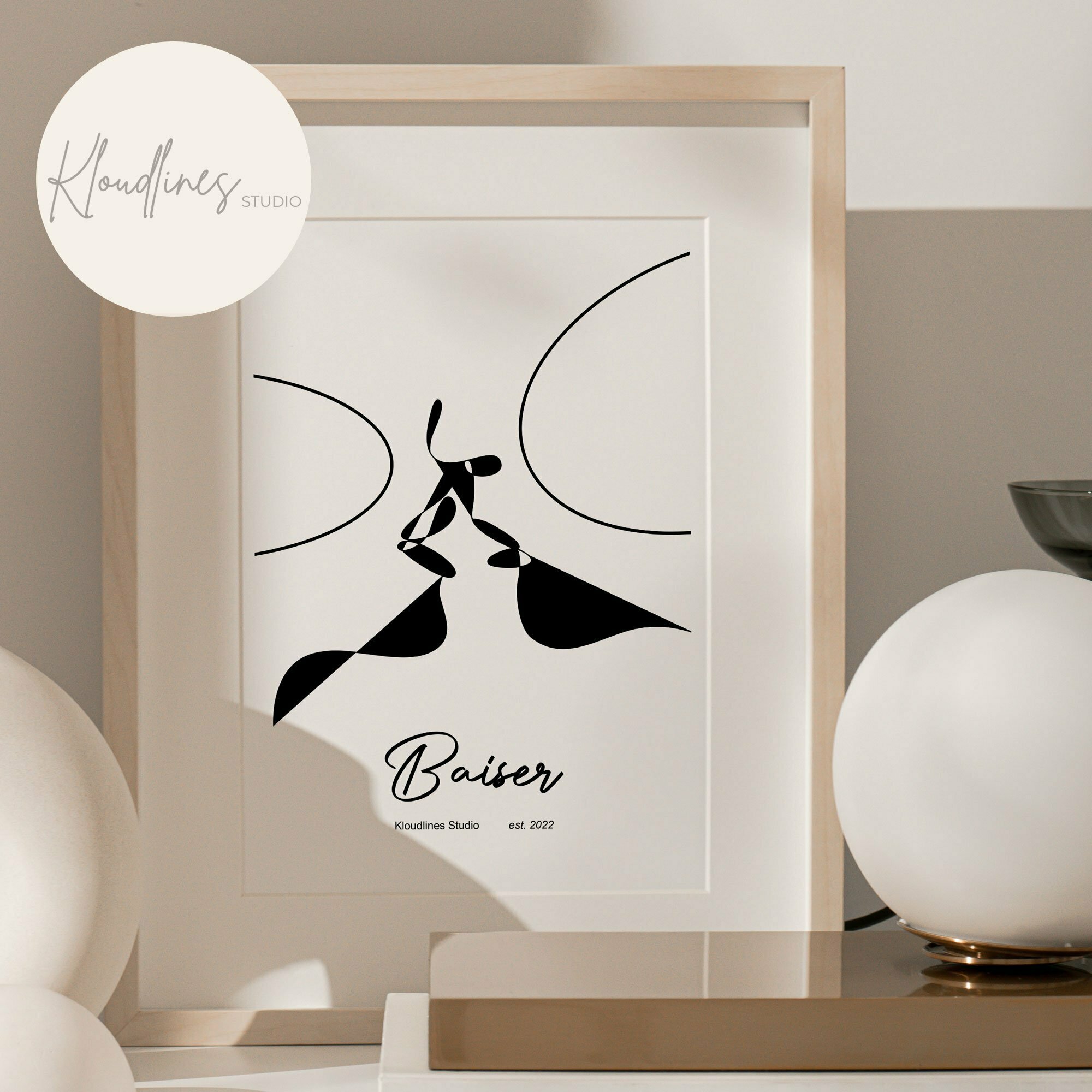 Baiser - Couple Face Poster Minimalist Wall Print Art